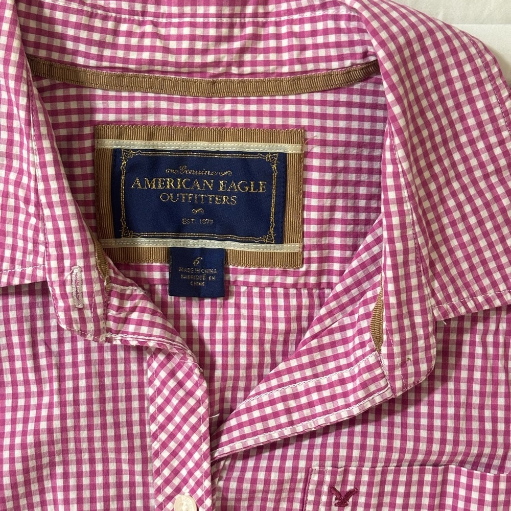 American Eagle Outfitters Pink Gingham Button-Down Shirt